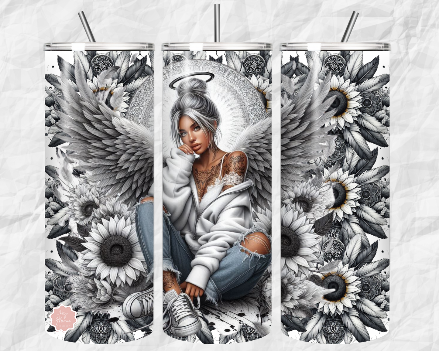 Black & White Angel 20oz Insulated Tumbler